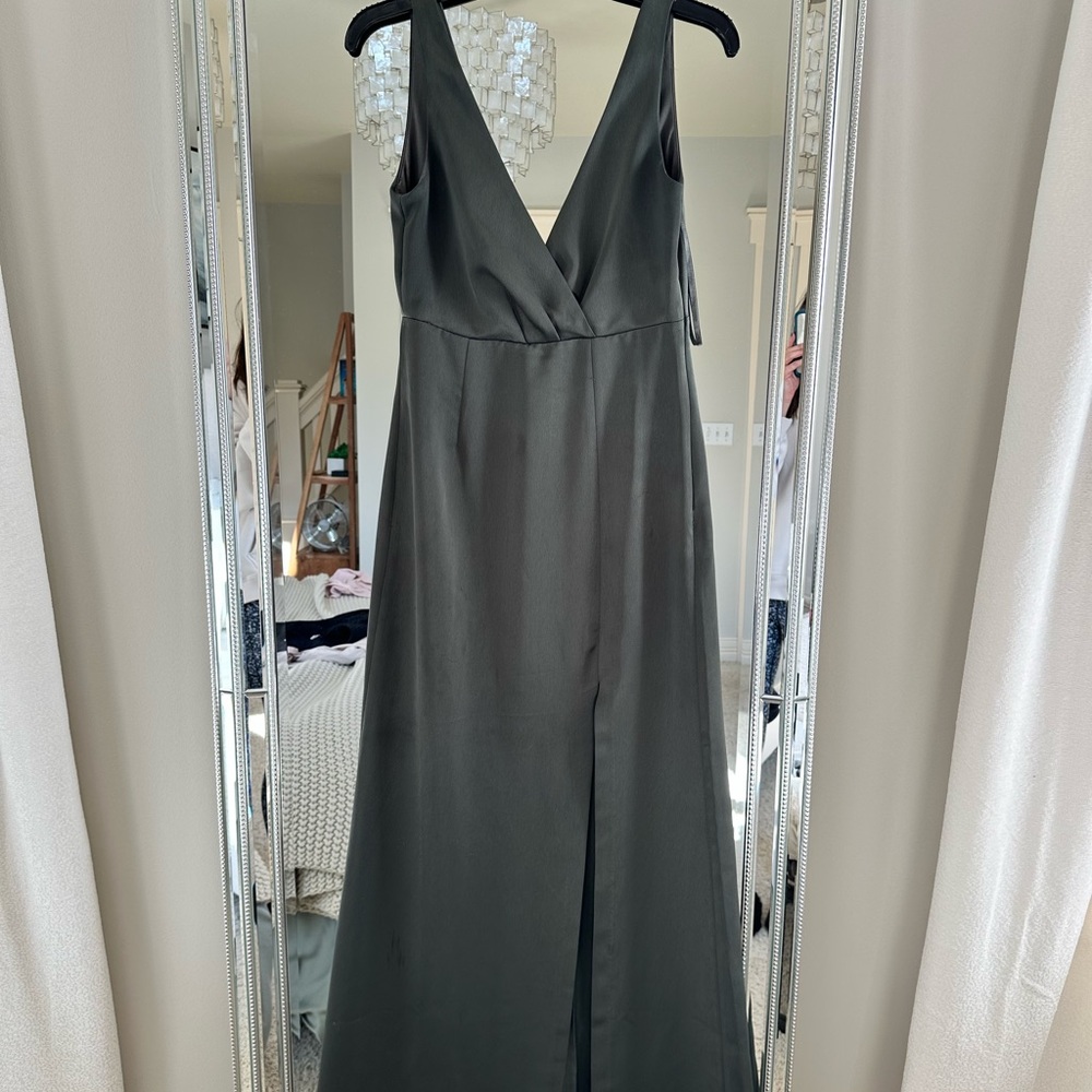 BHLDN PIPER V-NECK SIDE-SLIT SATIN GOWN